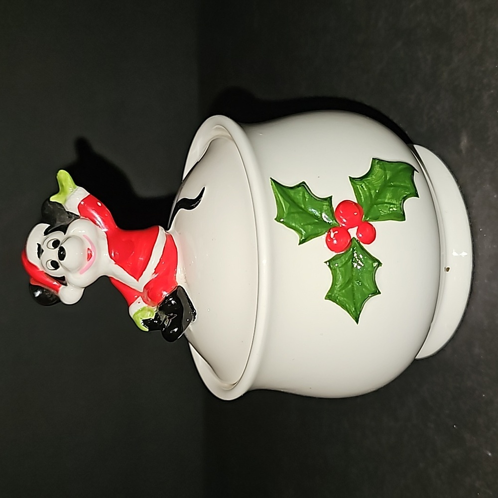 Disney Santa Mickey Mouse Christmas Holiday Sugar Bowl Trinket Bowl